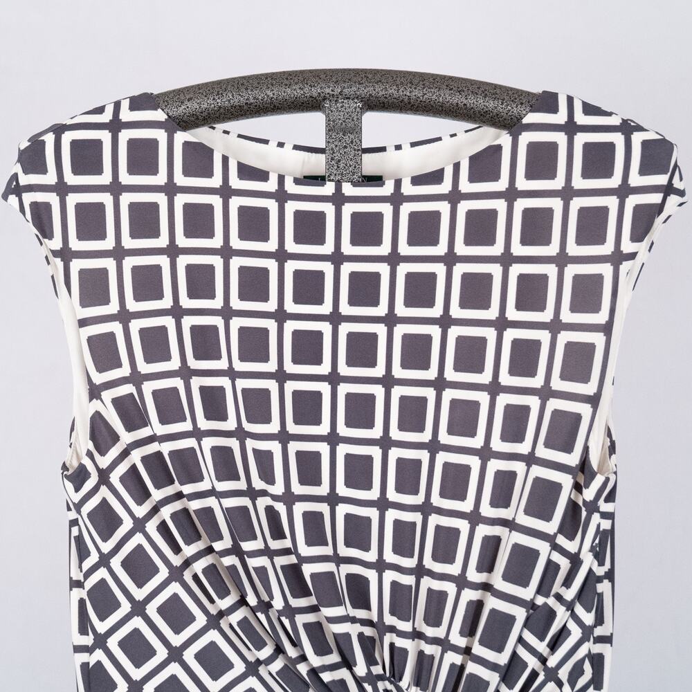 Lauren Ralph Lauren Women's Geographic Print Cap Sleeve Dress Gray White SZ 16